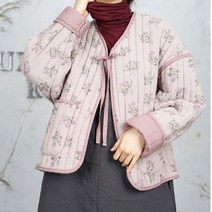 벅시루 여성 꽃무늬 3온스 누빔 가디건