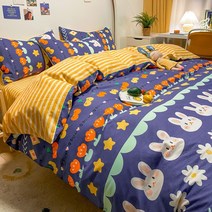 알러지케어 기숙사 순면 슈퍼 싱글 침구 이불 세트 미피 토끼 먼지없는 여아 남아 쥬니어 곰돌이 캐릭터, 블루 토끼_1.8m침대(200*230)