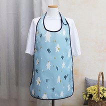 성인용 캐릭터 패턴 앞치마 손님/주방/카페/턱받이, 손님용 찍찍이 앞치마_백곰(스카이)
