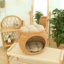 홈데코라인 라탄 고양이집 숨숨집 캣 하우스 반려 애완용품 방석포함