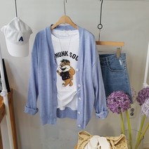 상상그이상 여성용 국내제작 린넨 골드 루즈 가디건 간절기 필수 무지 브이넥 가디건 데일리 캐주얼 오피스룩