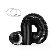 이주후 4인치 5피트 건조기 벤트 호스 HVAC 환기를 위한 유연한 알루미늄 공기 덕트 팬 필터 및 성장 텐트 클램프 2개 포함, Black 4IN*10FT, Black