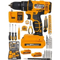 Graizer 독일 기술 더블 무선 드릴 58 V Ah 임팩트 32 피스 취미 오렌지, 한개옵션0