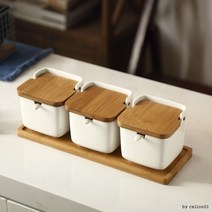 우드 소스볼 조미료 트레이 3p 세트 소금 케찹 종지 도자기 미니 그릇 초장 양념 소스, DW-02 (사각 도자기2 + 트레이 + 스푼)