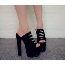 15cm 여자 키높이 가보시 킬힐 슬리퍼 통굽 샌들 블랙 웨딩