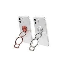 씨엔제이 핸드폰 거치대 스마트 링 2개 그립 톡 핑거 다용도 손잡이 고리, 실버+로즈골드