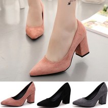 [기타] 여성 펌프스 발편한 스웨이드 통굽 키높이 하이힐 8cm
