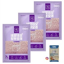 [몽실몽실] 네모네모 두부모래 1.5mm 가는입자 라벤더 7L (2.8kg) + 더캣츠 미니리얼 파우치 북어&치킨 스프 40g, 7L x 3개