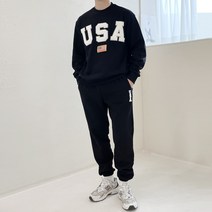 베럴댄나우 남자 특양면 기모 USA 자수 오버핏 후드 맨투맨 조거팬츠 트레이닝복 세트