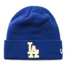 New Era LA 로스앤젤레스 다저스 블루 골드 니트 커프 비니 모자 블루.