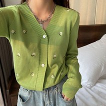 플라워자수 가디건 플라워무늬 자수 봄코디 플라워 오버핏 스웨터 브이넥 풀오버