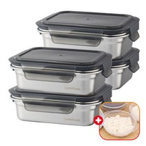 락앤락 스텐 하드 밀폐용기+가쯔 용기 1개 세트 스테인레스 사각 반찬통 냉장고 냉동실 정리/수납/소분/보관 통, 600ml, 4개