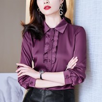 긴소매 상의 실크 여성 블라우스