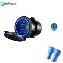 12V USB 콘센트 방수 충전기 소켓 포트 자동차 마린 골프 3.1A 4.2A QC3.0 블루 LED Voltmeter, 01 Blue-Standard
