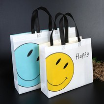 해피스마일 타포린백 1개_럭키데이유통 어린이날 답례품 타포린쇼핑백 어린이집 유치원 학교 학원 교회 선물포장 기프트백 / 졸업식 입학식 선물용 기프트백 타포린가방, 해피스마일 타포린백 중형 1개, 파랑