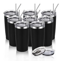 정품 텀블러 스테인리스 스틸 여행용 텀블러 뚜껑 빨대가 있는 591.5ml(20온스) 단열 이중벽 홈 오피스용 진공 컵 뜨거운 차가운 음료용 파우더 코팅 머그 옐로우, 8, Black