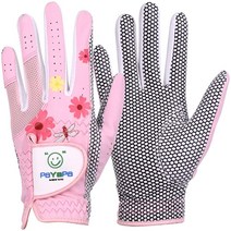 PaYaPa in NEW YORK GH 여성용 가죽 골프 장갑 한 쌍 (양손 꽃 프린트) 599050, 19 (S), Pink