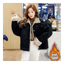 티피/Teepie 램 울과 램 울 데님 재킷 여성 가을 겨울 새로운 스타일 플러스 벨벳 패딩 코트