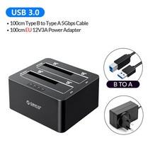 ORICO 클론 25 35 인치 하드 드라이브 도킹 스테이션 2 베이 USB30SATA HDD 케이스 지원 UASP 인클로저, EU Adapter