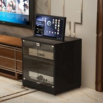 오디오 캐비닛 오디오장 앰프장 진열장 장식장 CD 테이프 유리장, 블랙 2층(그레인 플레이트)