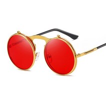 시저플립 플립 펑크 라운드 선글라스 남성 여성 디자이너 빈티지 금속 프레임