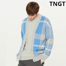 TNGT S 사이즈 블루 체크 세미오버핏 가디건