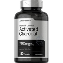 Coconut Shells의 180 캡슐 활성화 된 숯 780mg 캡슐 비 Gmo 및 글루텐 프리 알약 호바흐, 180정, 1개
