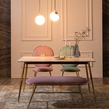 채우리 모딜리아니 M93 대리석 골드 4인 식탁세트 의자 벤치 구성, 4인식탁세트