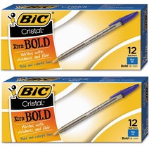 BIC Cristal Xtra Bold Stick 볼펜 1.6mm 블루 Ink 클리어 배럴 24-Count