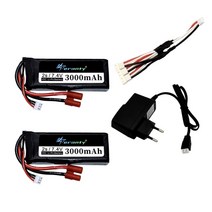 2s RC Lipo 배터리 7.4v 3000mAh 및 USB 충전기 Syma X8C X8W X8G X8 X8HC X8HG X8HW HQ899 T70CW 쿼드콥터 예비 부품, [10] Black