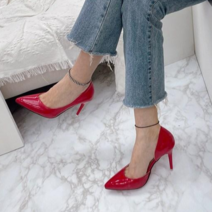 [220~250특가]스틸레토 사이드오픈 에나멜 사선 토우 하이힐 구두 9cm