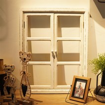 페이크창문 매장 가벽 식당 프레임 빈티지 창틀 소품, 뉴 블루 그린 라지 사이즈 80x115x4cm