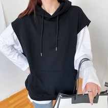 여성 루즈핏 캐주얼 후드 조끼 W115