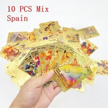 포켓몬 보드 게임 소장용 카드 골드 실버 블랙 10 개 영어 스페인 프랑스어 독일 피카츄 리자몽 뮤츠 Vmax, Spain gold