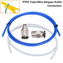 3d프린터 노즐 펜 부품 PC4-M6 공압 커넥터 1M PTFE Teflonto 튜브 2*4MM 1.75mm Bowden 압출기 VS ender 3 업그레이드 키트 3D 프린터, 커넥터와 칼, 흰색 PTFE 튜브
