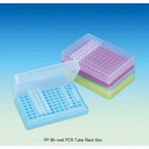 0.2ml PCR 튜브 랙 96-well 홀 PP 96-well PCR Tube Rack Box, 뚜껑 부착형 PCR 튜브 랙, 블루