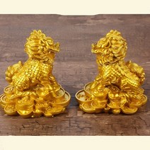 두꺼비소품 개광금섬 장식 삼족두꺼비 공예품 Qi Lin 동상 집 공예품 행운의 사무실 풍수 장식품 YLM3004 1 쌍, Gold