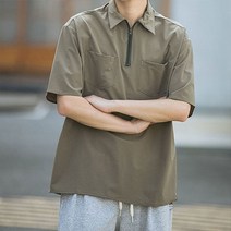 YXX 여름 무지 반집업 아노락 반팔 카라티셔츠 루즈핏 투포켓 빅사이즈 남성 상의