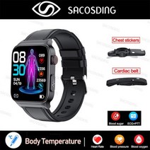 호환 무채혈 혈당측정기 2022 새로운 혈당 스마트 워치 심전도 모니터 혈압 체온 Smartwatch IP68 방수 피트니스 트래커 스마트시계, 12 Leather Black set