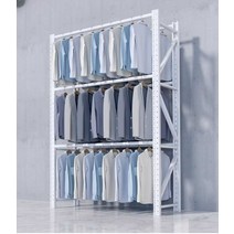 세탁소 행거 옷 창고 선반 진열대 대형 헹거 옷걸이, 백색 원형관 200x60x200 2단