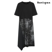 보니스팍스 아웃포켓 밑단 프린트 져지 반팔 원피스-MF89OP172