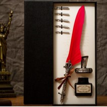 덕수샵 켈리그라피 잉크 깃 만년필 예쁜 유럽 깃털펜 딥펜 입학 선물 글씨연습, 레드