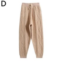 여성 융기모바지 밴딩 팬츠 융털 레깅스 니트 바지 느슨한 스웨터 두꺼운 스트레치 허리 캐주얼 스트레이트