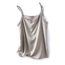 여성 새틴 나시티 레이스넥 봄 여름 심플 오버핏 여자 끈 나시 상의 Satin sleeveless shirt XK0099