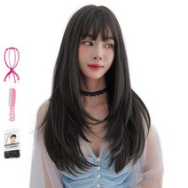 가발위드 러블린 통가발 + 가발걸이 + 가발전용빗 + 가발망세트, 1세트, 블랙브라운