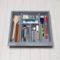 서랍수저정리함500 수저분리함 트레이 보관함 수저함 씽크대서랍용 수저통 멀티수납 다용도, 그레이