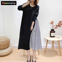 퀸앤조이 오르간 플리츠 주름 옆배색 롱원피스***판매자 SSK무역***