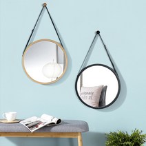 인테리어 원목 벽거울 가죽스트랩 원형 사각 직사각 벽거울, 앳홈 가죽 스트랩 원목 사각 벽거울