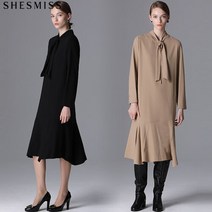 [쉬즈미스] 단아한 레이디 언밸런스 플레어 타이넥 원피스