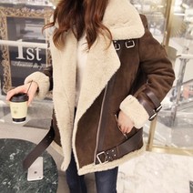 루즈핏 허리벨트 스웨이드 무스탕
